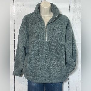 Sage green cozy half zip pullover sweatshirt